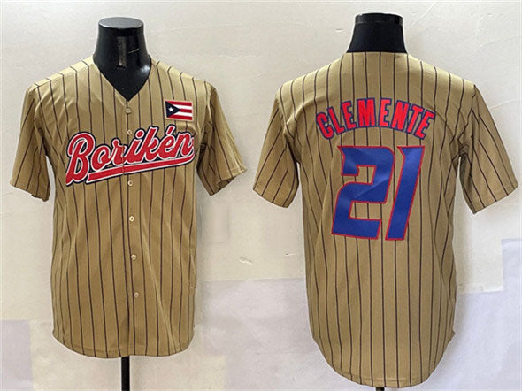 Puerto Rico Baseball #21 Roberto Clemente Tan 2023 World Baseball Classic Stitched Baseball Jersey