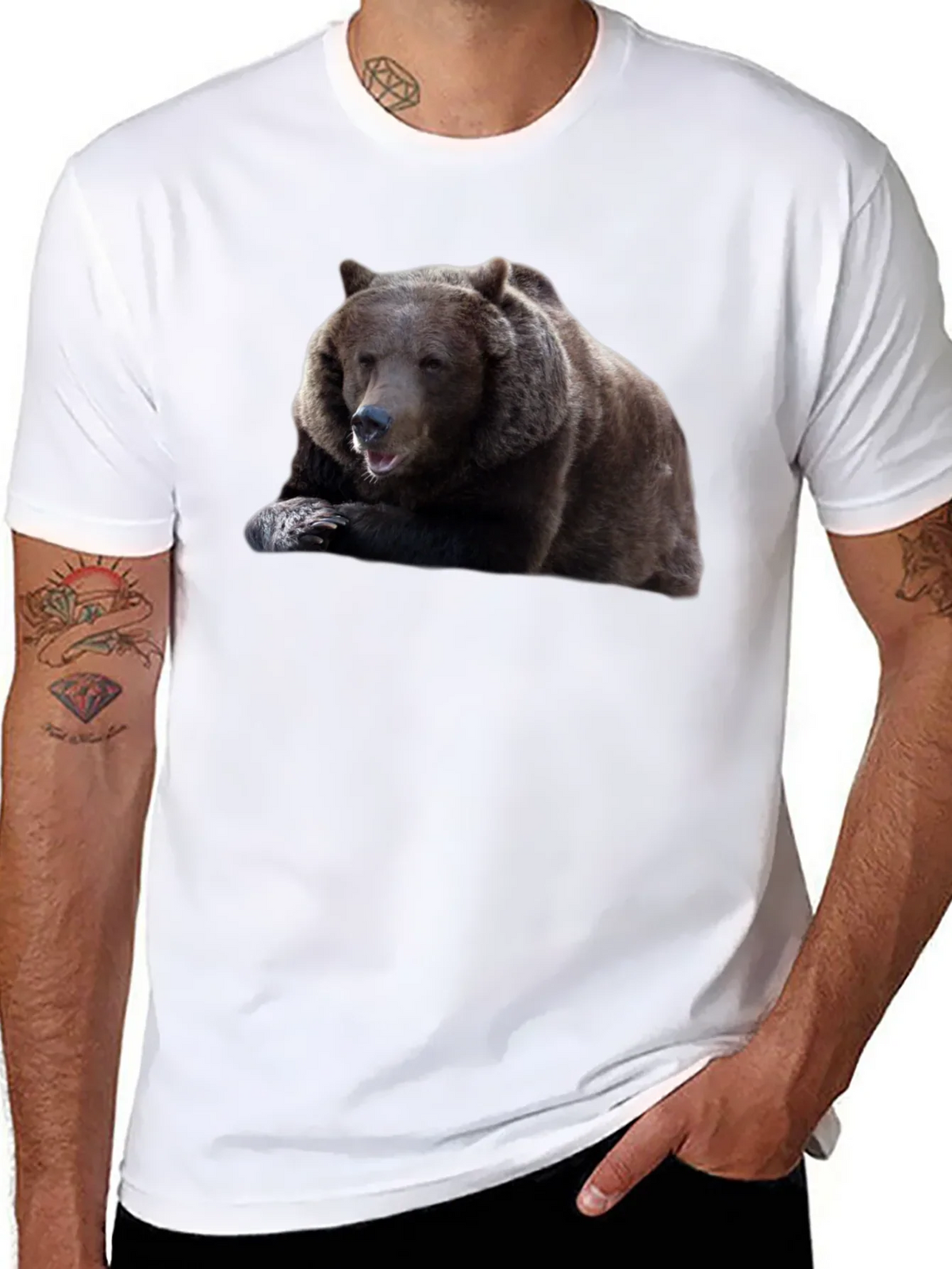 Bear Graphic Tee - Mens Black Cotton T-Shirt