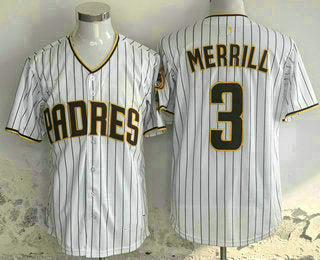 San Diego Padres #3 Jackson Merrill White Pinstripe Limited Stitched Baseball Jersey