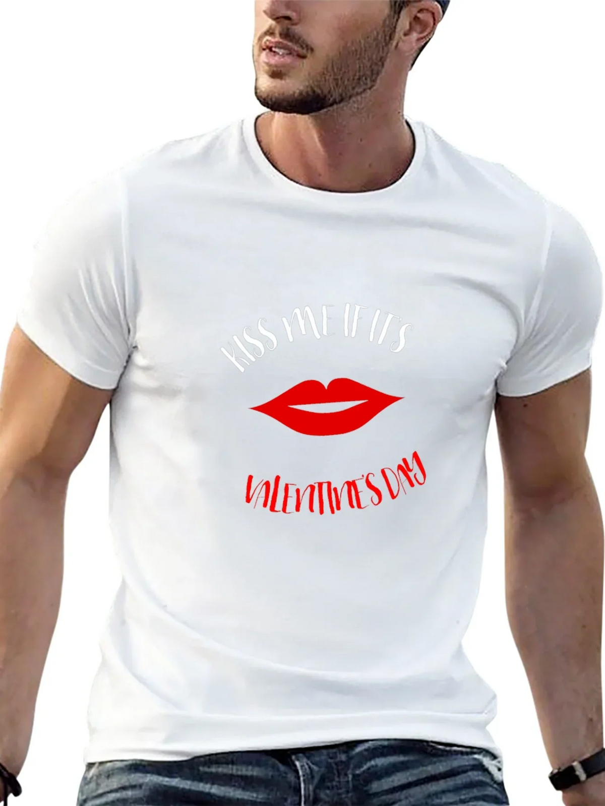 Kiss Me Valentines Day Graphic Tee - Black