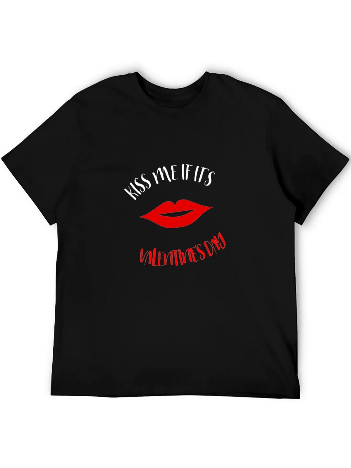 Kiss Me Valentines Day Graphic Tee - Black