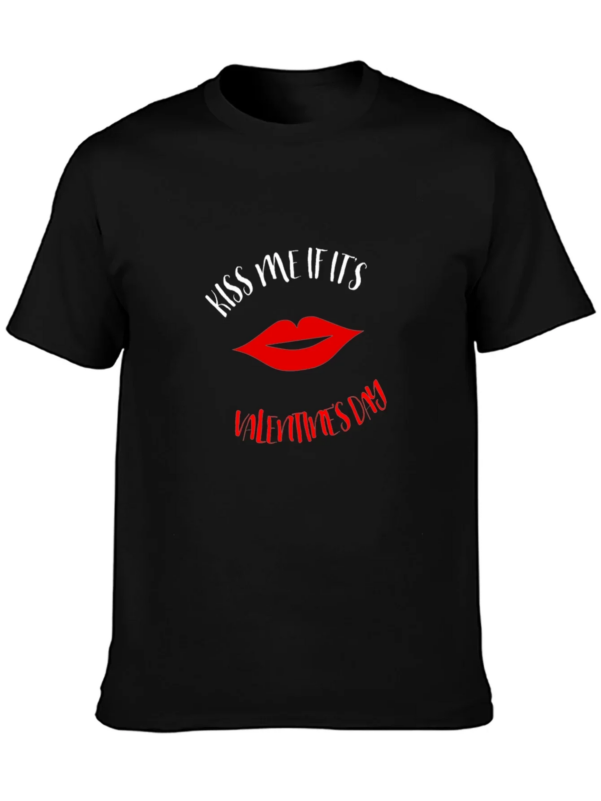Kiss Me Valentines Day Graphic Tee - Black
