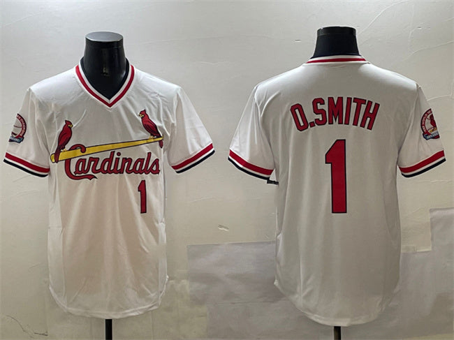 St. Louis Cardinals #1 Ozzie Smith White With Patch Stitched Baseball Jersey