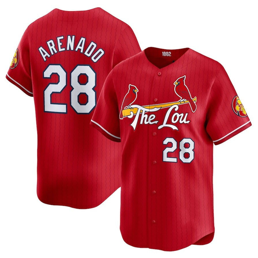St. Louis Cardinals #28 Nolan Arenado 2024 City Connect Limited Player Jersey - Red Stitched Baseball Jersey
