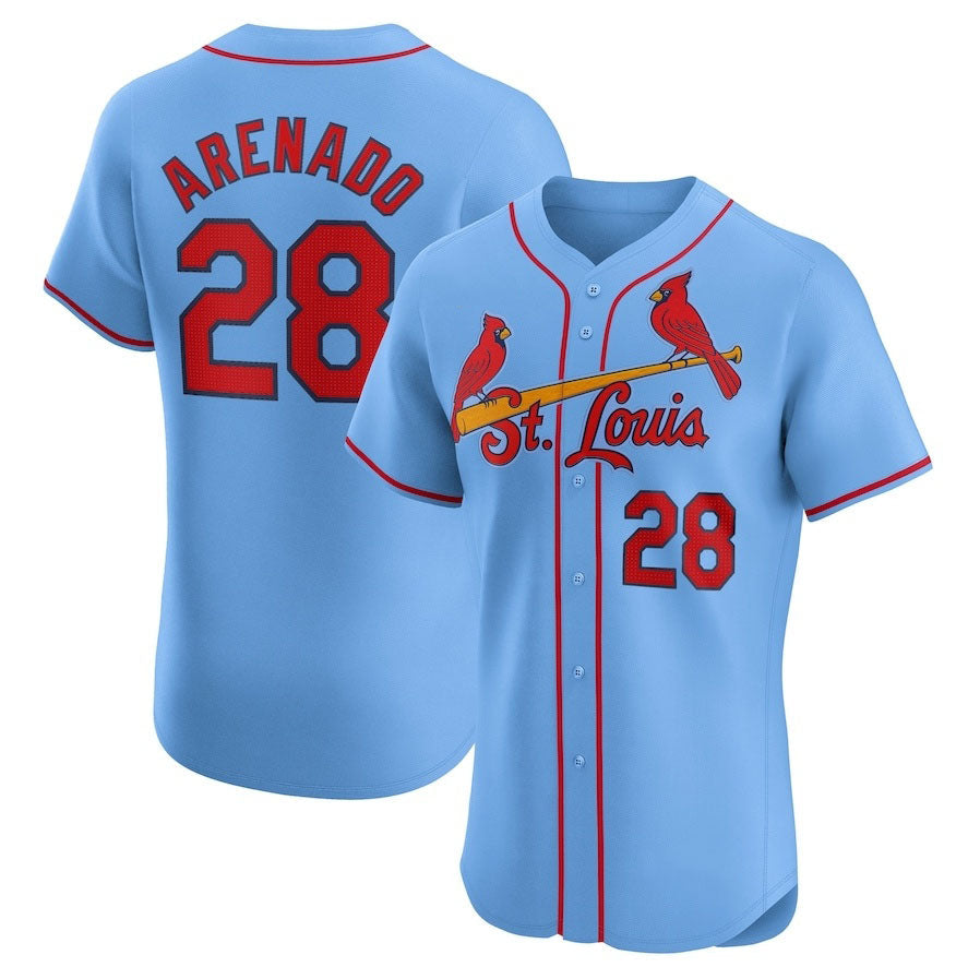 St. Louis Cardinals #28 Nolan Arenado Alternate Elite Player Jersey - Light Blue Stitched Baseball Jersey