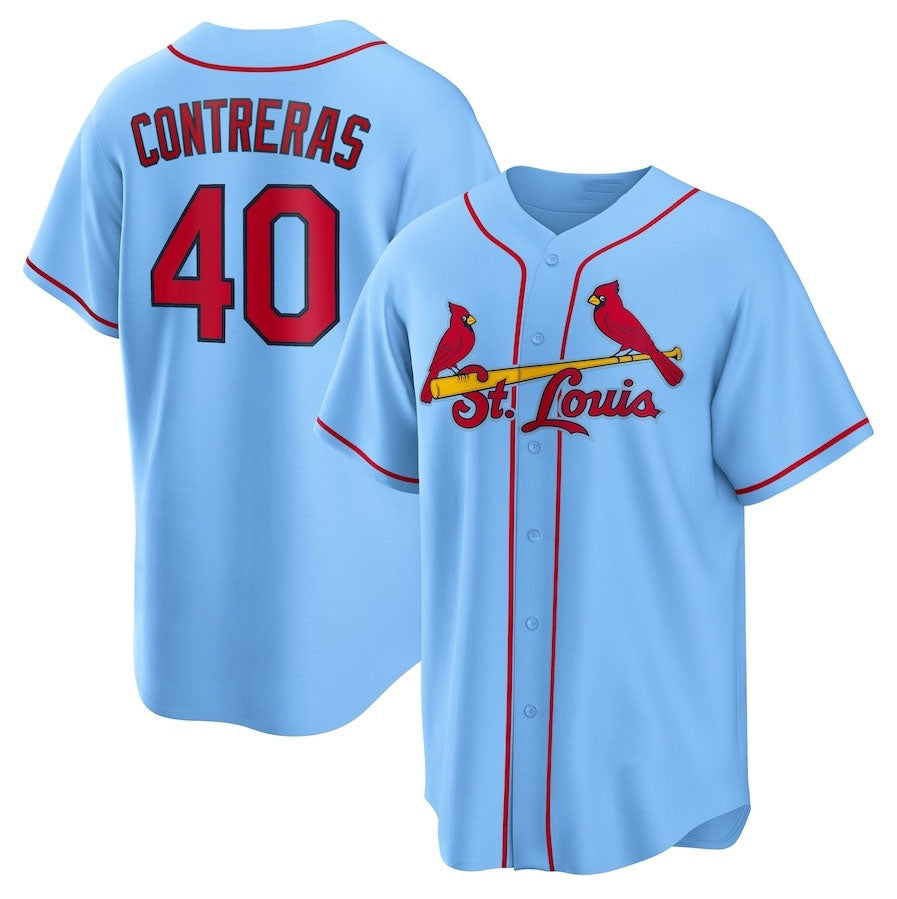 St. Louis Cardinals #40 Willson Contreras Alternate Replica Jersey - Light Blue Stitched Baseball Jersey