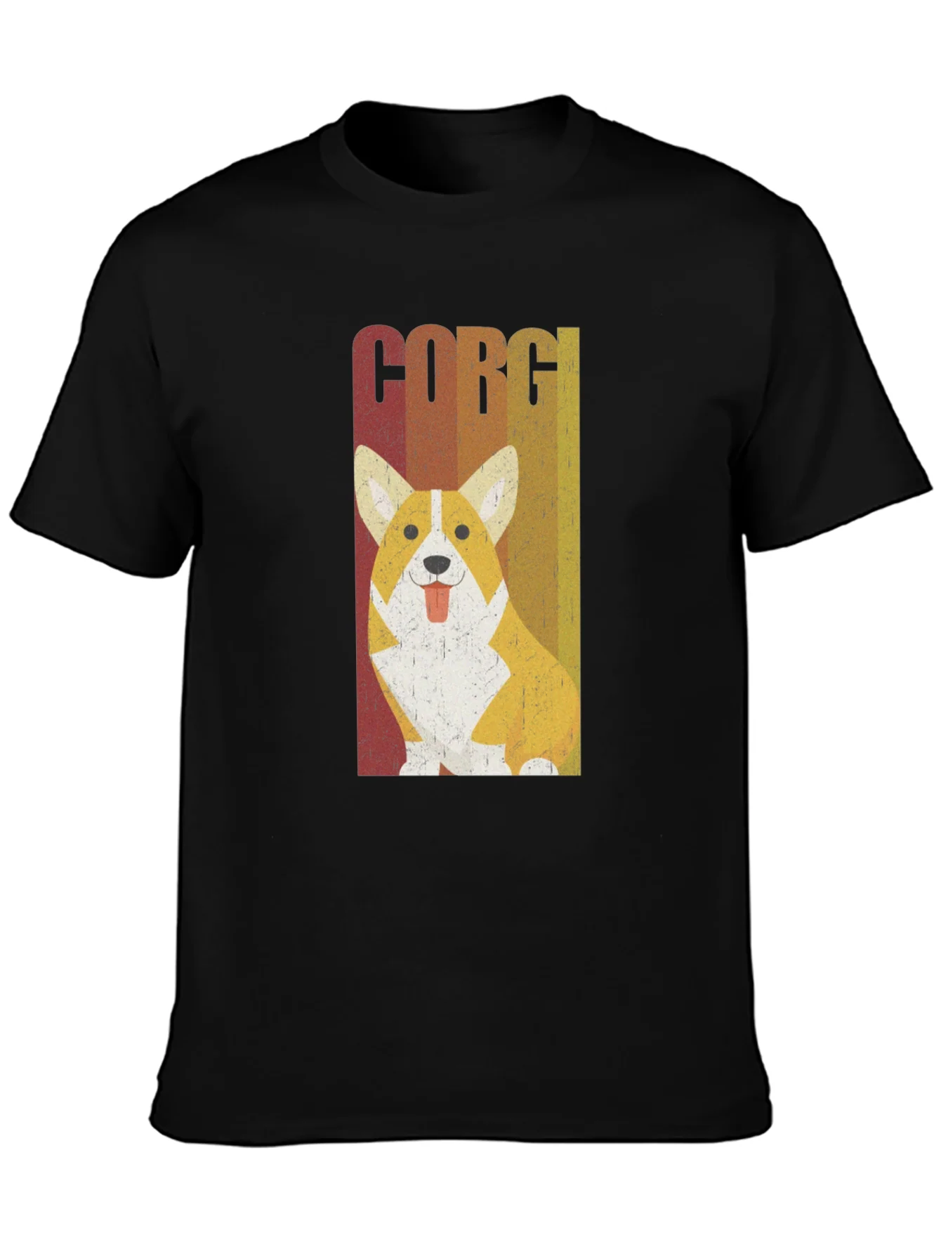 Retro Corgi Dog Graphic Tee - Mens Black T-Shirt