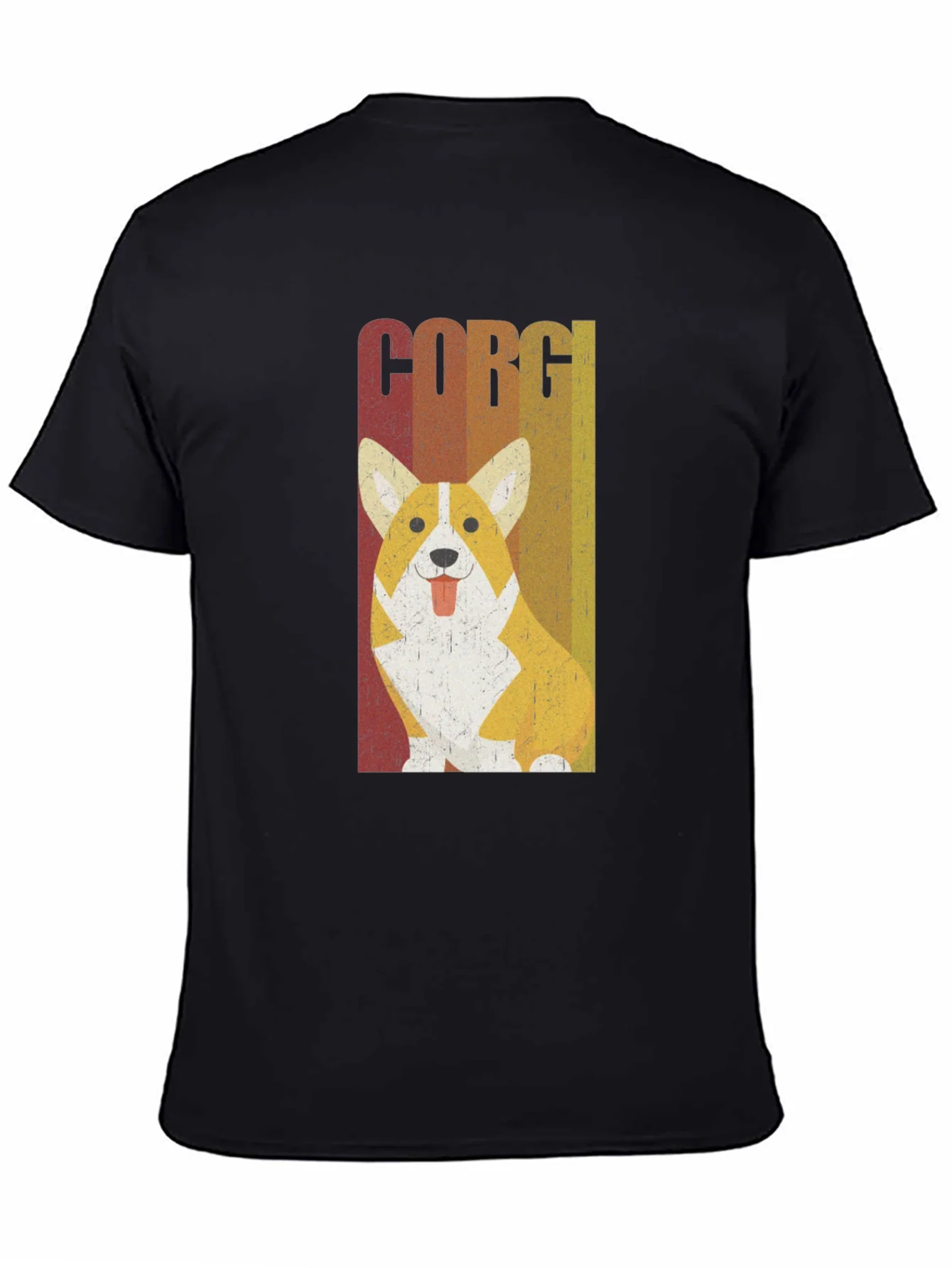 Retro Corgi Dog Graphic Tee - Mens Black T-Shirt