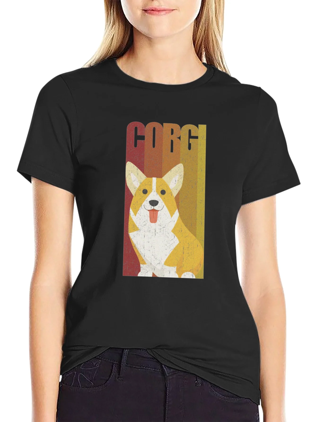 Retro Corgi Dog Graphic Tee - Mens Black T-Shirt