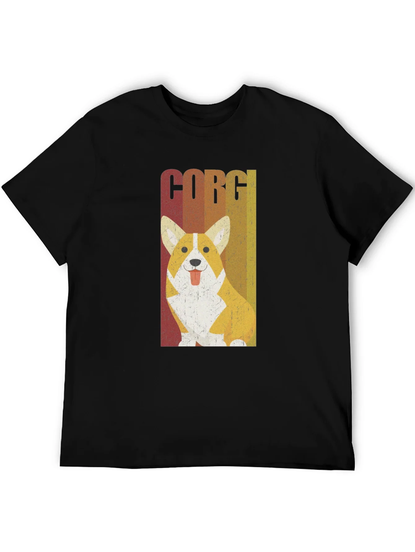 Retro Corgi Dog Graphic Tee - Mens Black T-Shirt