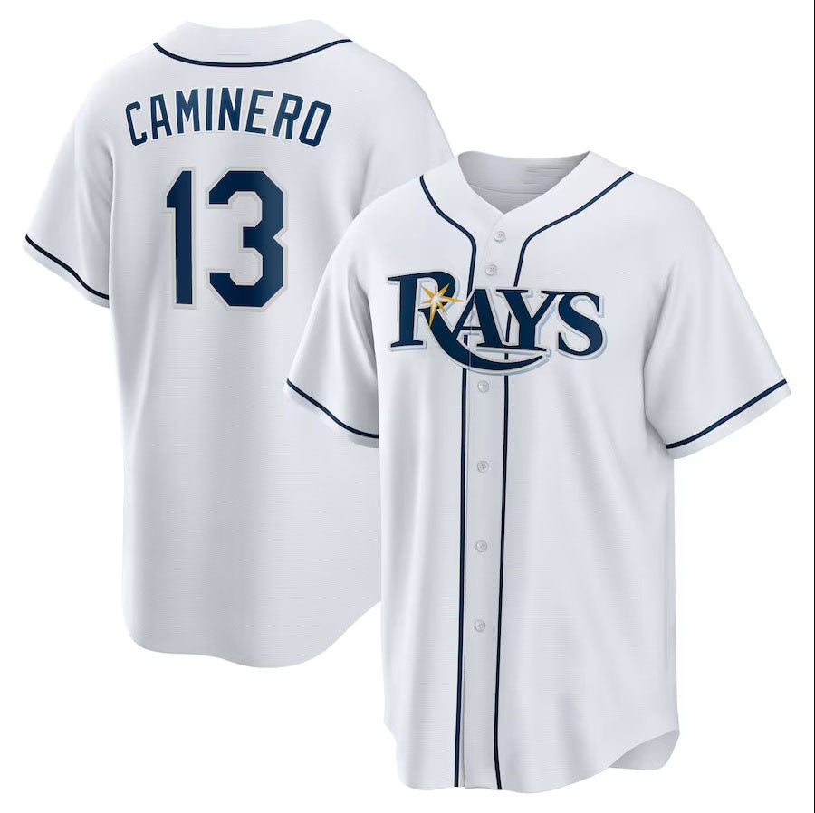 Tampa Bay Rays #13 Junior Caminero Home Replica Player Jersey - White Stitched Baseball Jersey