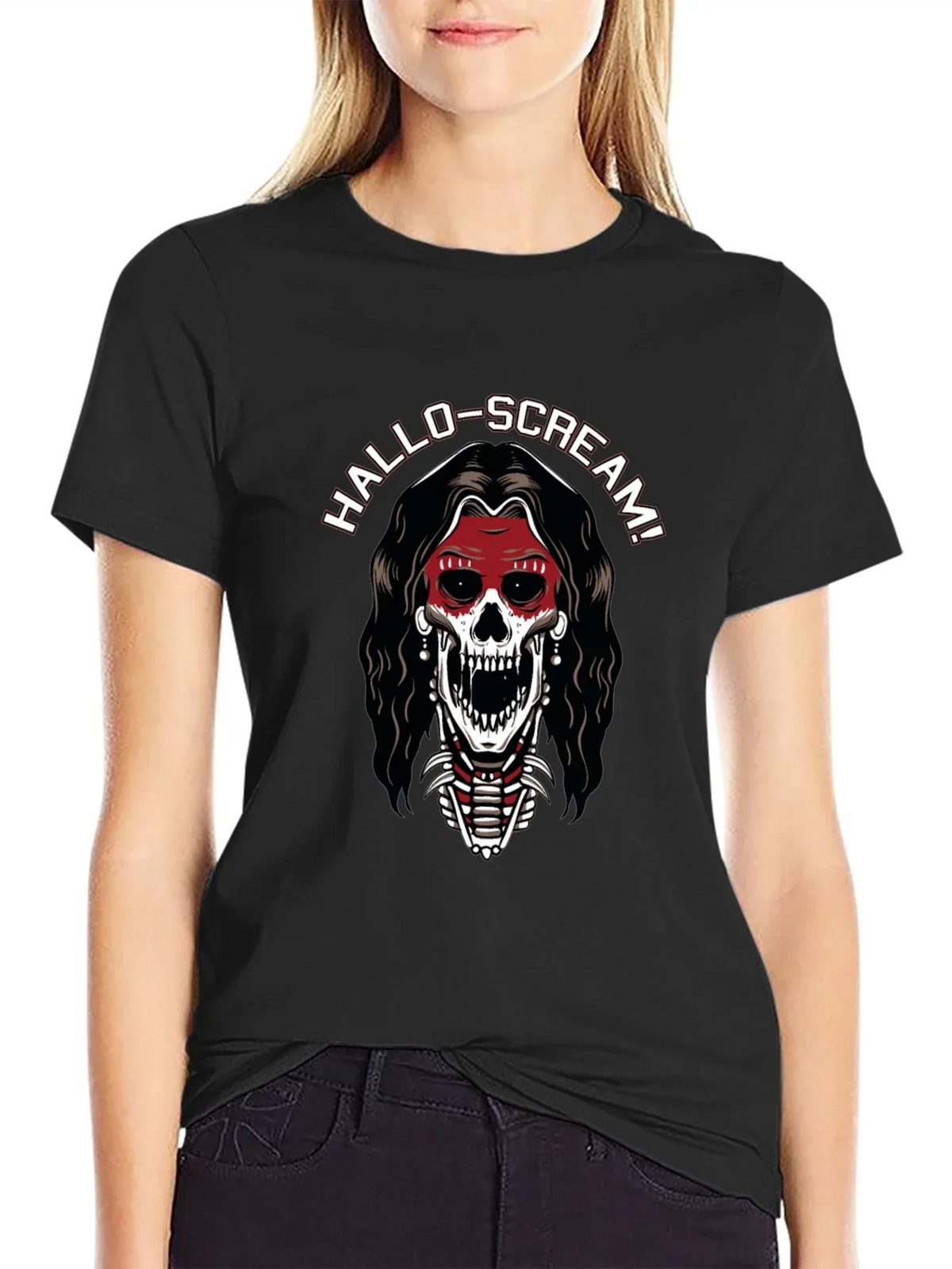 Hallo-Scream Skeleton Graphic T-Shirt