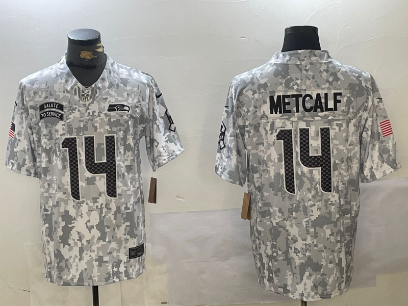 Men's Seattle Seahawks DK Metcalf #14 Arctic Camo 2024 Salute to Service Limited Jersey