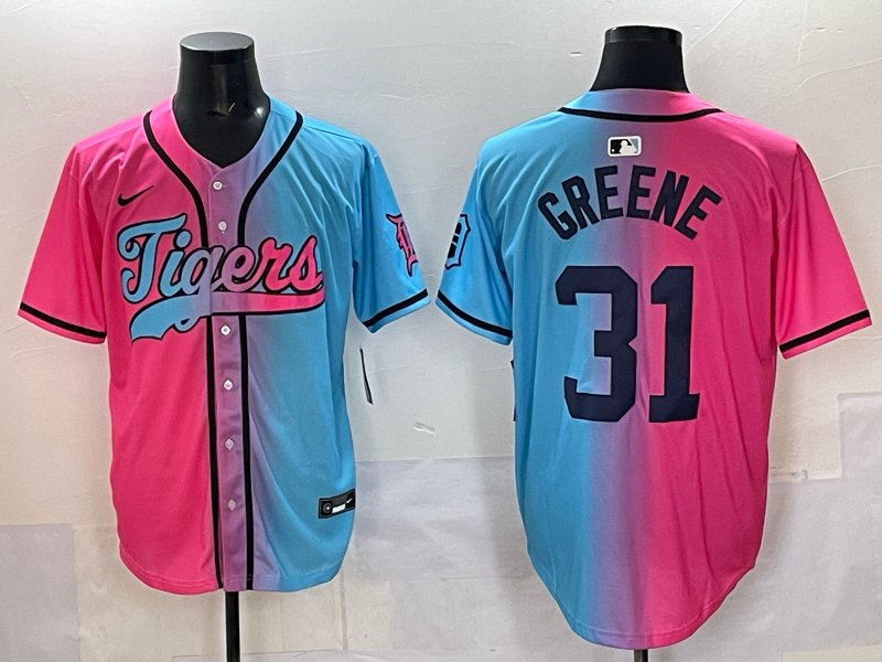 Men's Detroit Tigers Riley Greene Pink/Blue Player Jersey