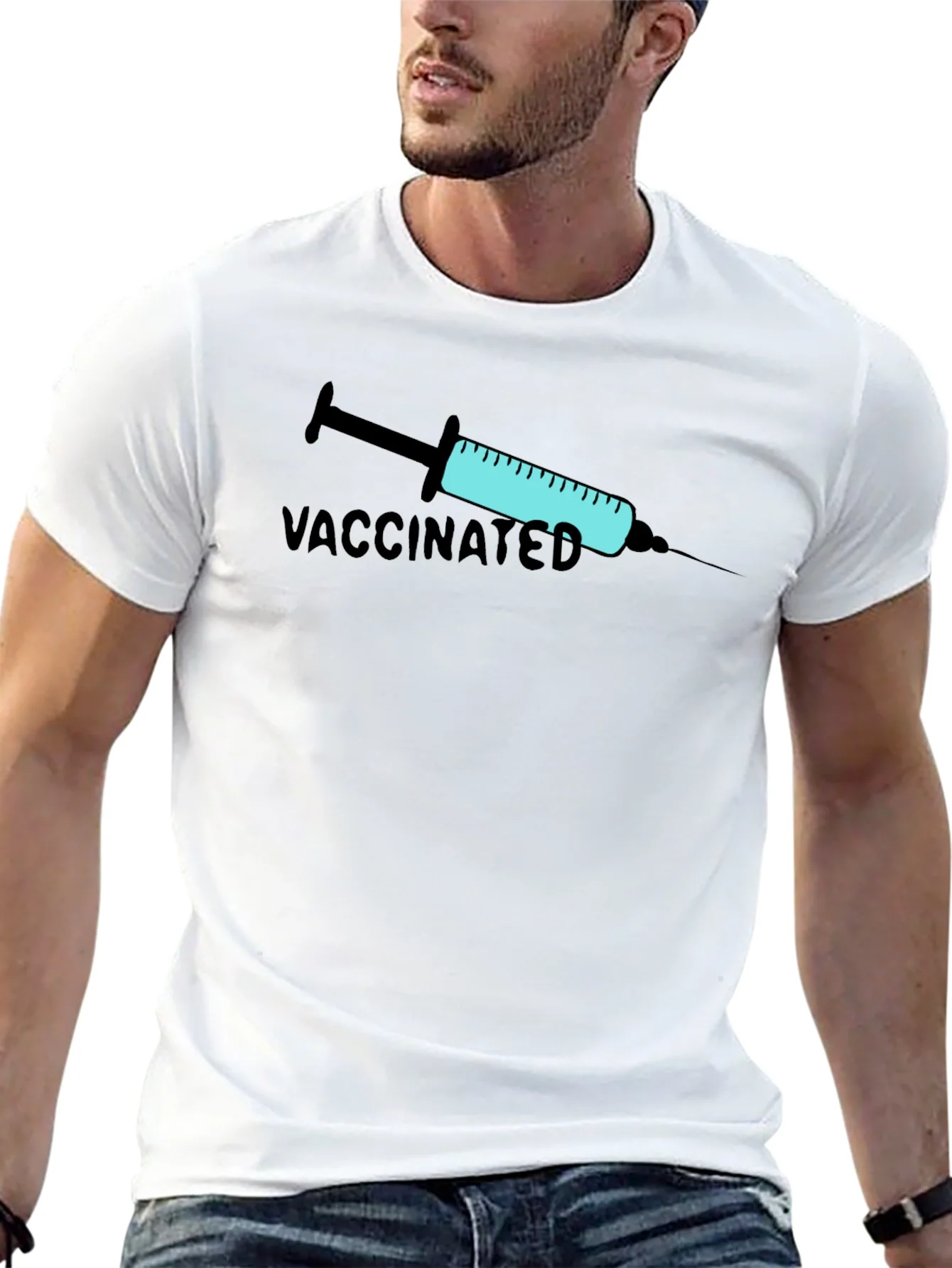 Vaccinated Graphic Print T-Shirt - Black
