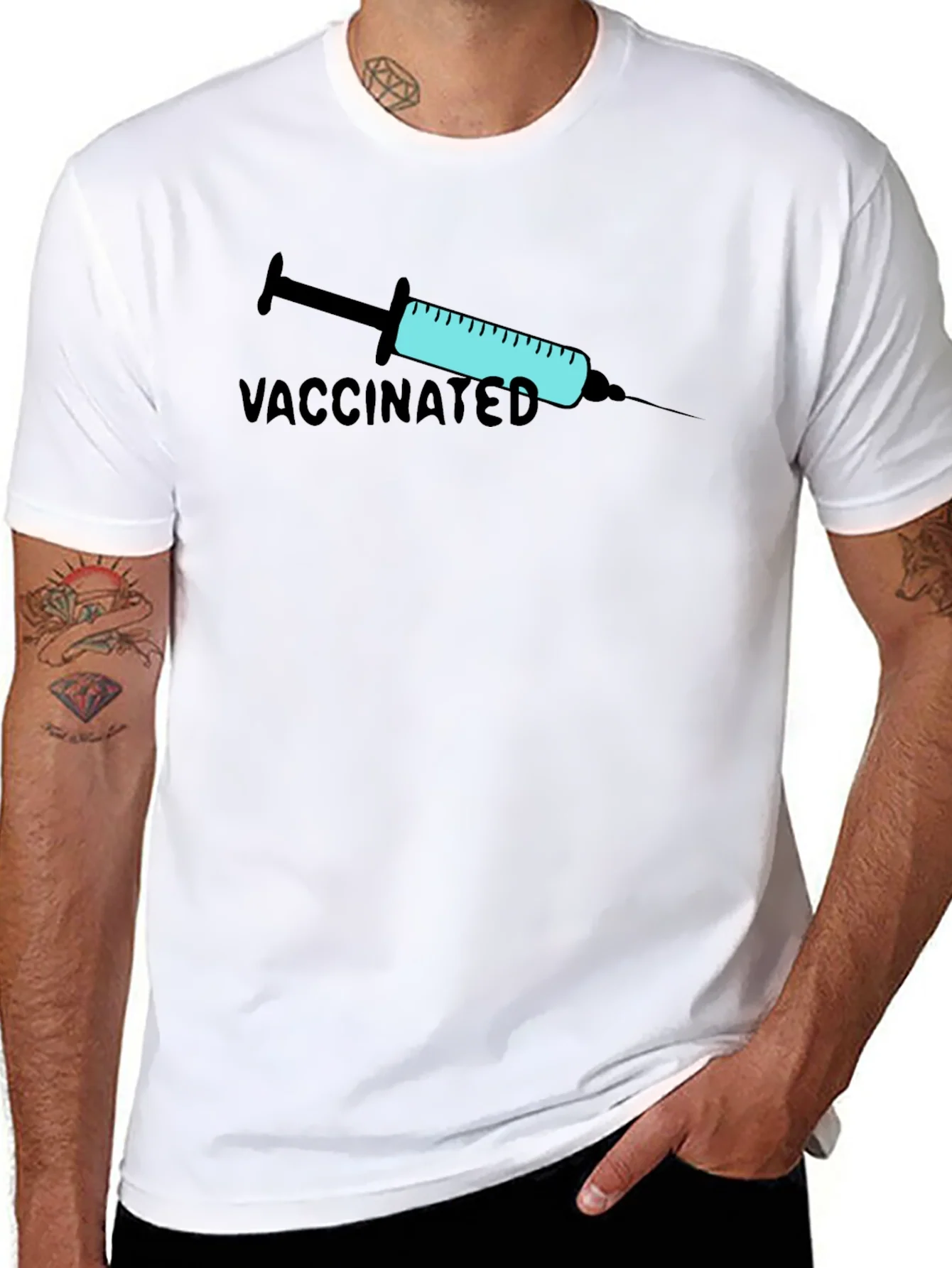 Vaccinated Graphic Print T-Shirt - Black
