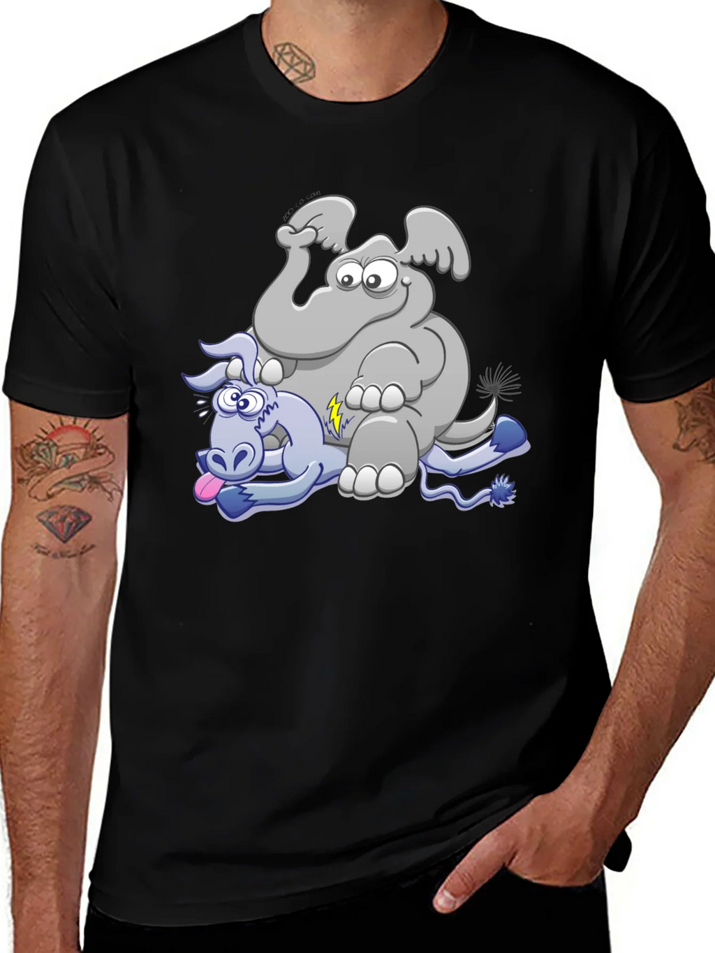 Elephant & Donkey Cartoon T-Shirt