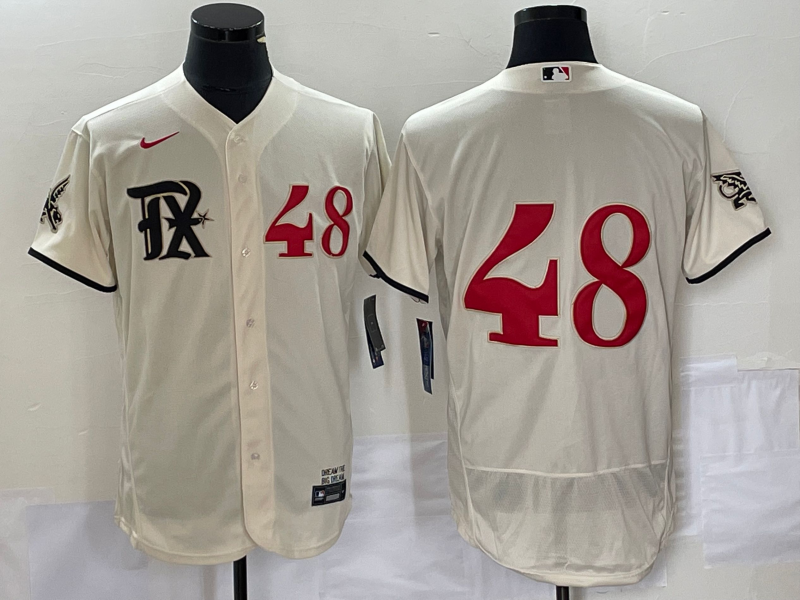 Men's Texas Rangers Jacob deGrom #48 Cream 2023 City Connect Replica Player Jersey1