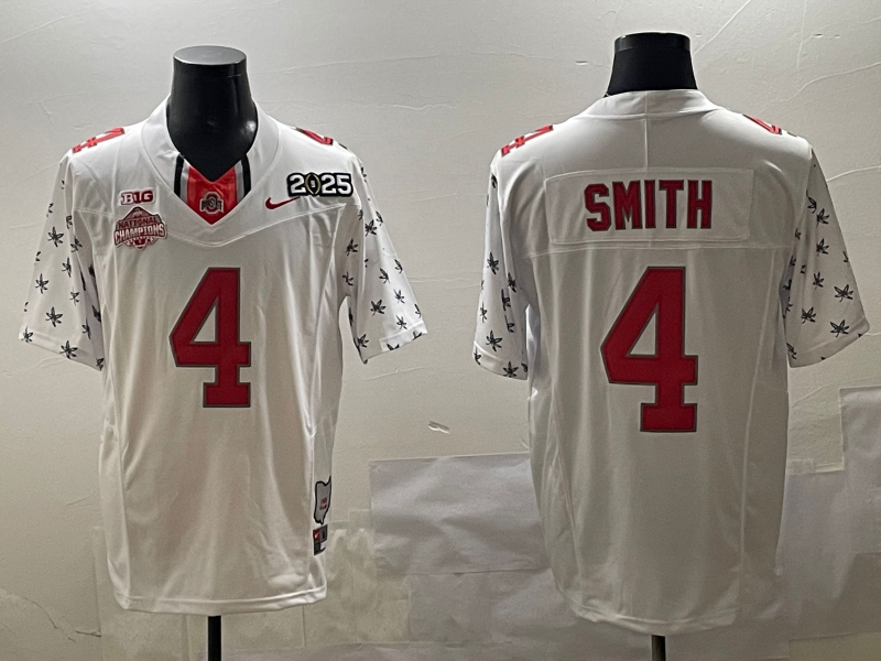 Men's Ohio State Buckeyes Jeremiah Smith White 2025 CFP Final National Champions Patch F.U.S.E. Jersey