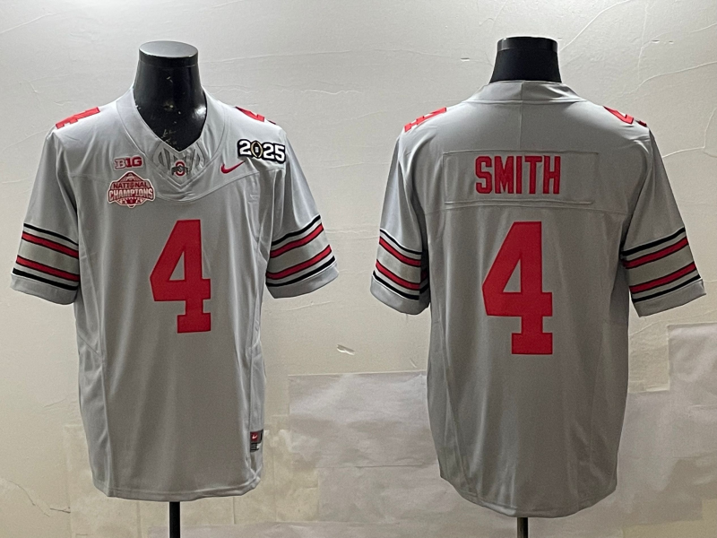 Men's Ohio State Buckeyes Jeremiah Smith Gray 2025 CFP Final National Champions Patch F.U.S.E. Jersey
