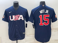 Men's 2023 World Baseball Classic #15 Bobby Witt Jr. USA Navy Jersey1