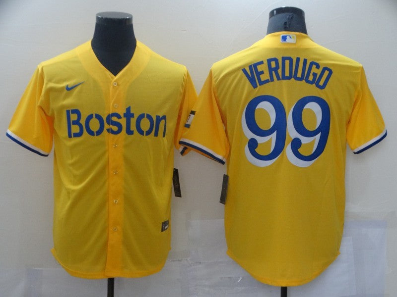 Men's Boston Red Sox Alex Verdugo #99 Yellow Replica Baseball Jersey1
