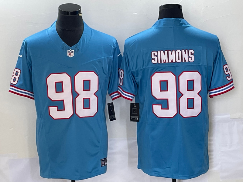 Men's Tennessee Titans Jeffery Simmons #98 Light Blue Oilers Throwback Vapor F.U.S.E. Limited Jersey1