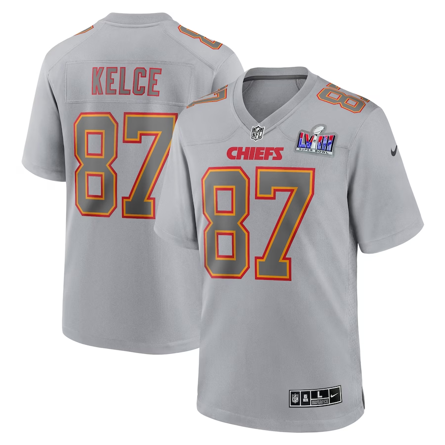 Men's Kansas City Chiefs Travis Kelce #87 Gray Super Bowl LVIII Atmosphere Fashion Game Jersey1