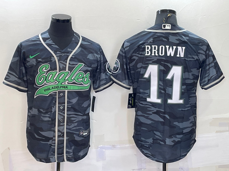 Men's Philadelphia Eagles A.J. Brown Grey Camouflage Game Jersey Joint Edition