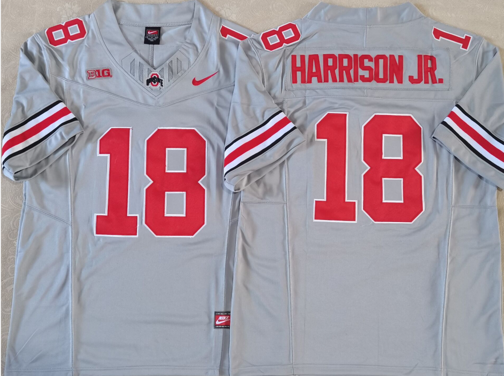 Men's Ohio State Buckeyes Marvin Harrison JR Gray Player Game Jersey