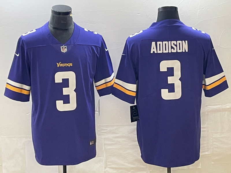 Men's Minnesota Vikings Jordan Addison #3 Purple 2023  Draft First Round Pick Game Jersey1