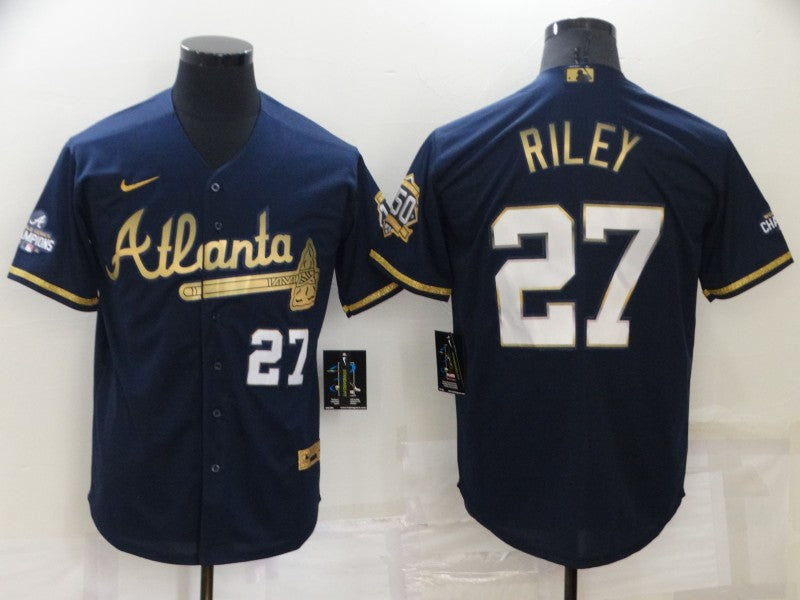 Men's Atlanta Braves Austin Riley Navy Fashion Stitched Jersey