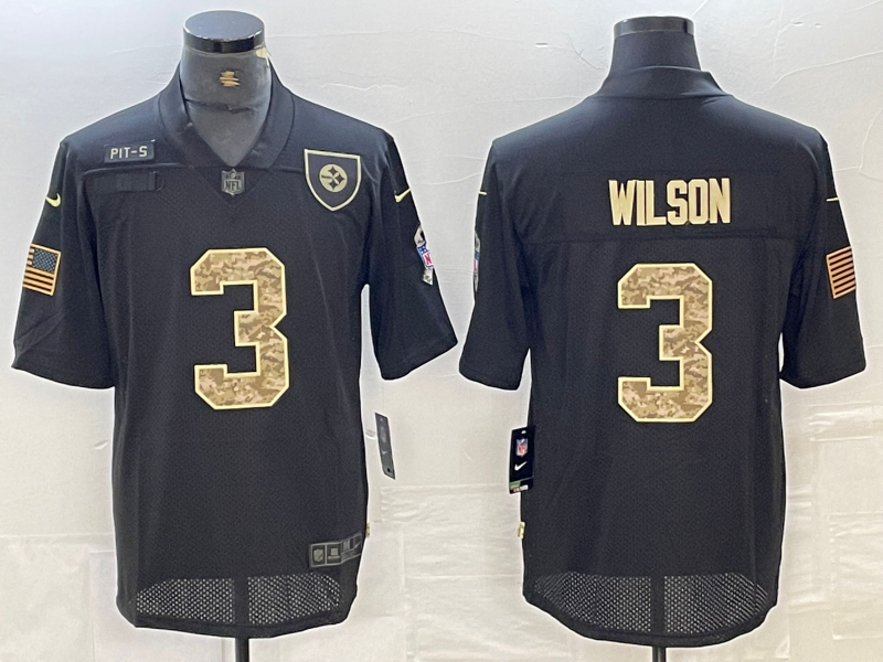 Men's Pittsburgh Steelers Russell Wilson #3 Black Team Game Jersey1