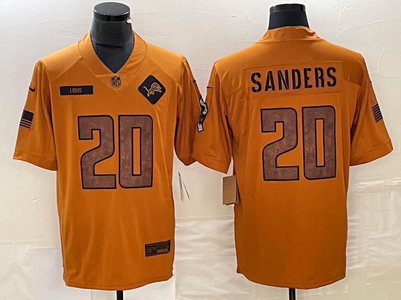 Men's Detroit Lions Barry Sanders Brown 2023 Salute To Service Retired Player Limited Jersey