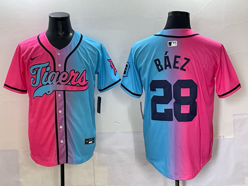 Men's Detroit Tigers Javier Baez Pink/Blue Player Jersey