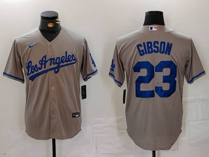 Men's Los Angeles Dodgers Kirk Gibson #23 Gray Game Jersey1