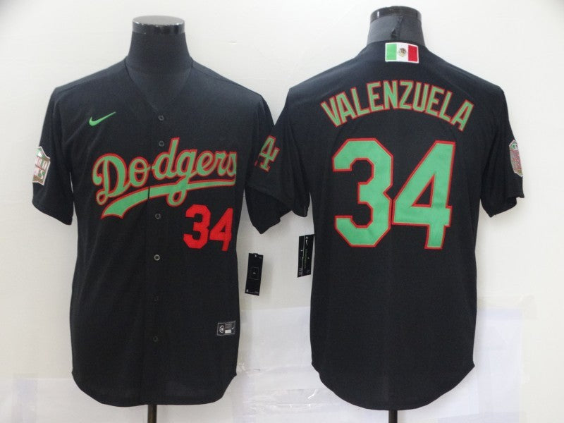 Men's Los Angeles Dodgers Fernando Valenzuela #34 Black Replica Game Jersey1