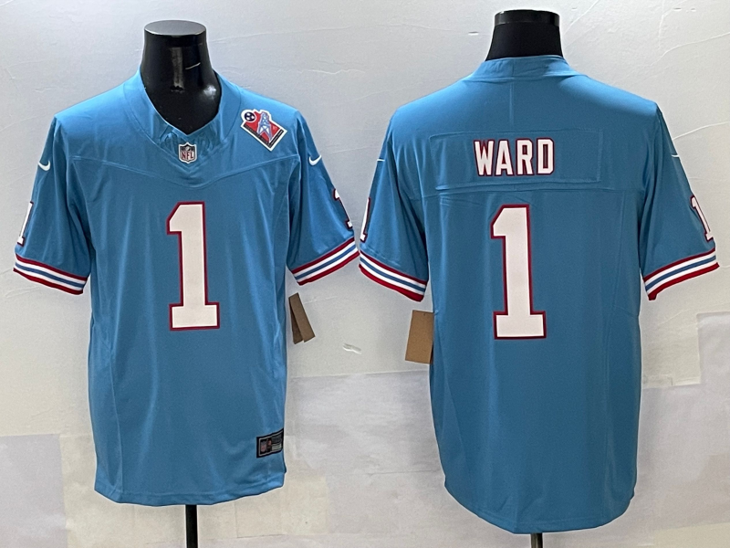 Men's Tennessee Titans Cameron Ward #1 Light Blue 2025  active First Round Pick Game Jersey
