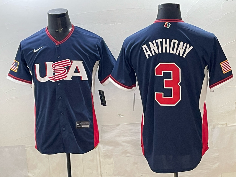 Men's USA Baseball Roman Anthony #3 Navy 2026 World Baseball Classic Stadium Jersey