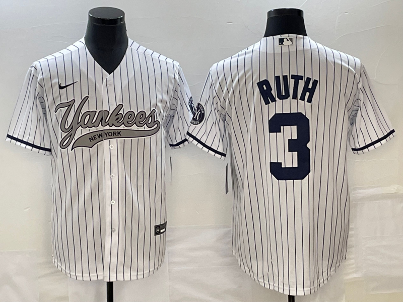 Men's New York Yankees Babe Ruth #3 White Game Jersey1 Joint Edition