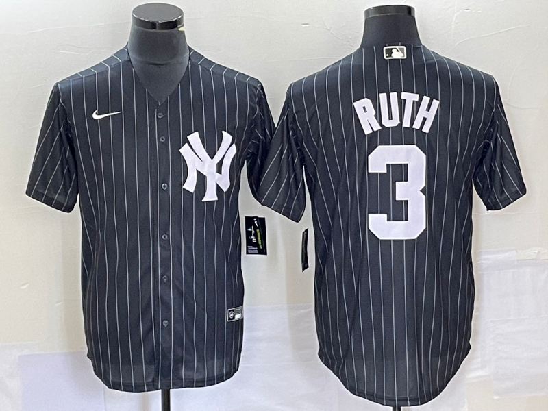 Men's New York Yankees Babe Ruth #3 Black Replica Player Jersey1