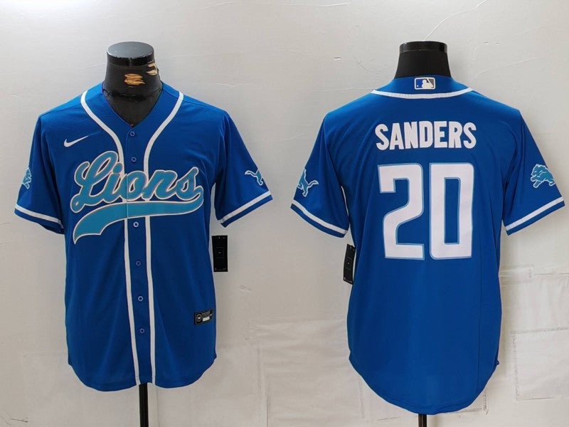 Men's Detroit Lions Barry Sanders #20 Blue Player Jersey1