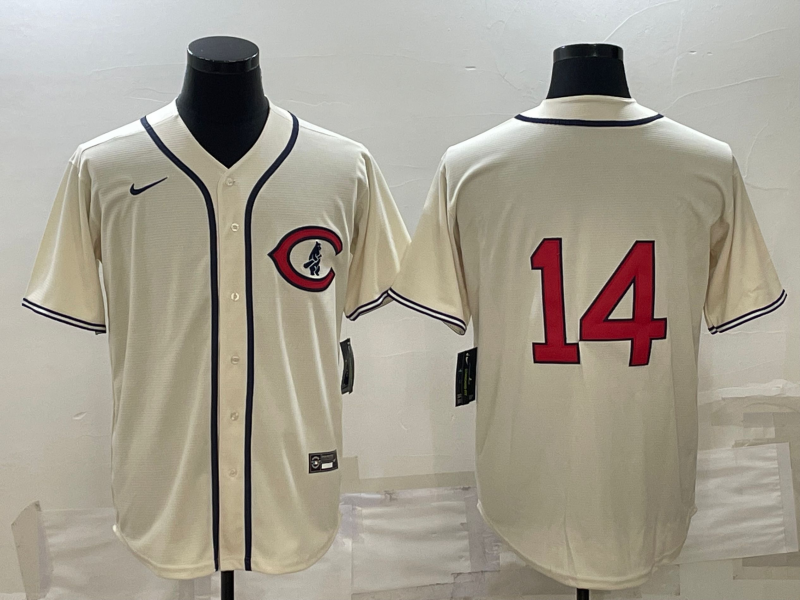 Men's Chicago Cubs Ernie Banks #14 Cream Player Name Jersey1
