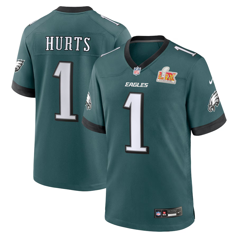 Men's Philadelphia Eagles Jalen Hurts Midnight Green Super Bowl LIX Game Player Jersey