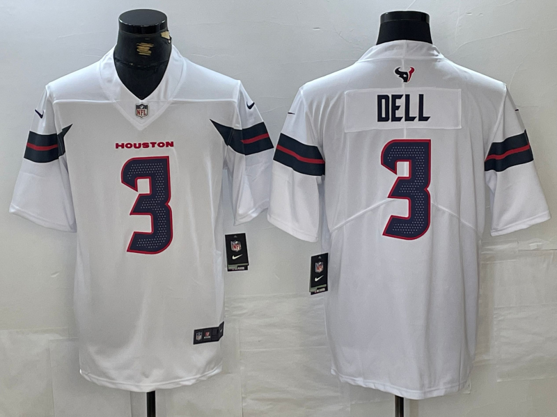 Men's Houston Texans Tank Dell #3 White Game Jersey