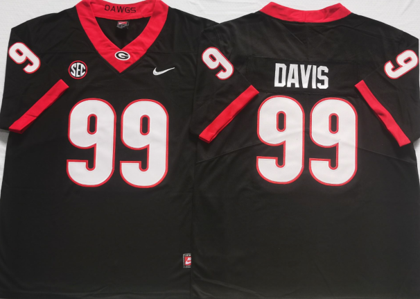 Men's Georgia Bulldogs Jordan Davis Black Player Game Jersey