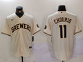 Men's Milwaukee Brewers Jackson Chourio #11 Cream Home Limited Player Jersey1