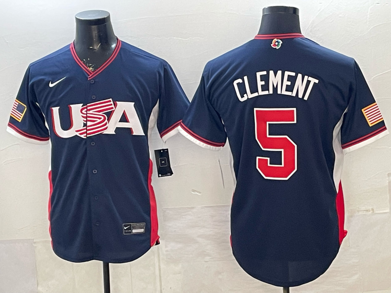 Men's USA Baseball Ernie Clement #5 Navy 2026 World Baseball Classic Stadium Jersey