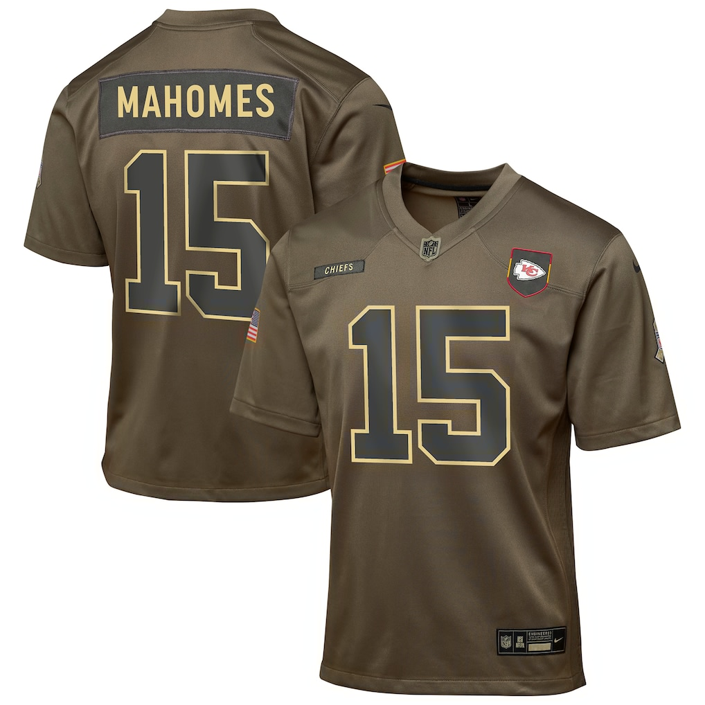 Youth Kansas City Chiefs Patrick Mahomes  Olive 2025 Salute to Service Game Jersey