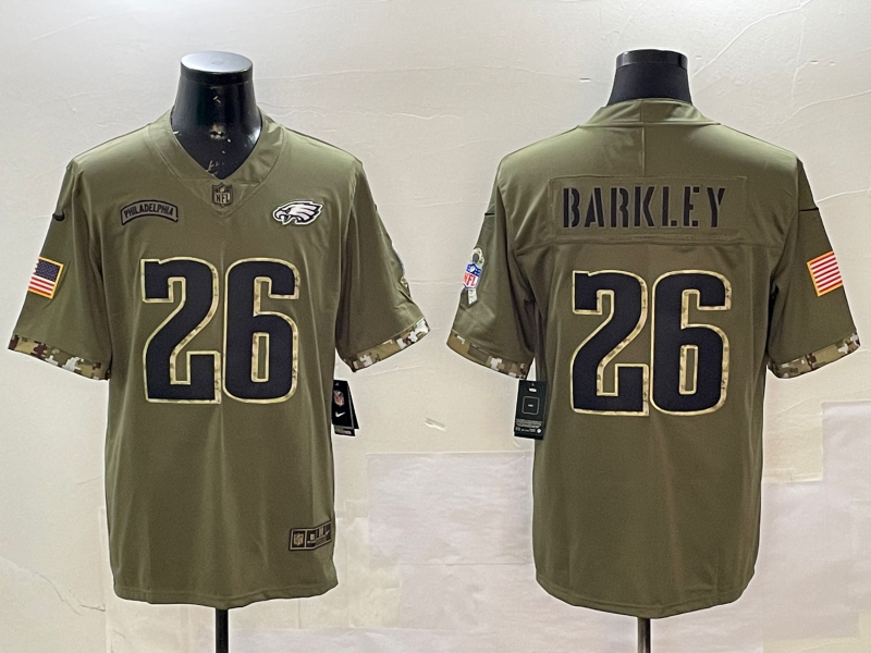 Men's Philadelphia Eagles Saquon Barkley Olive Salute To Service Game Jersey